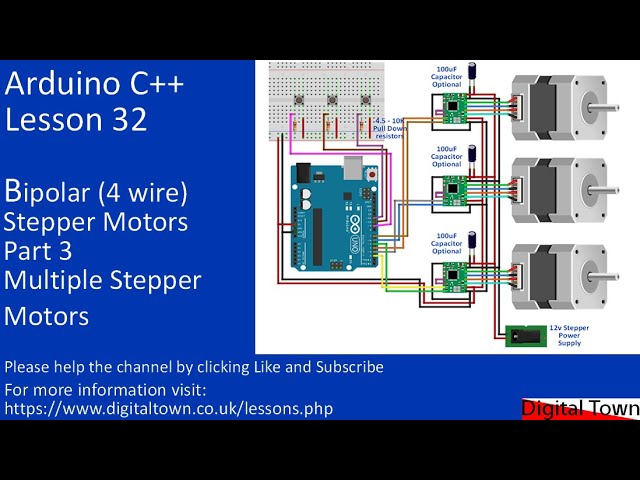 #167 Arduino C++ Lesson 32 - Controlling multiple stepper motors