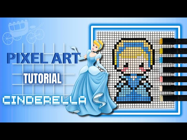 Pixel Art Tutorial: Drawing & Coloring Cinderella Step by Step 👠💙🎨