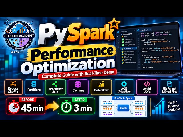 PySpark Performance Optimization 🔥 | Shuffle, Partitions, Caching, Broadcast Join & AQE