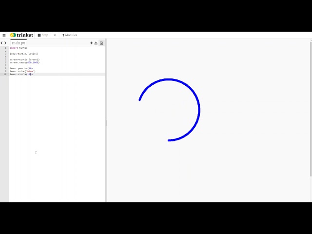 Trinket Python Turtle Lesson: Draw a Circle