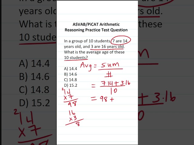 ASVAB/PiCAT Arithmetic Reasoning Practice Test Q: Average/Mean #acetheasvab with #grammarhero #afqt