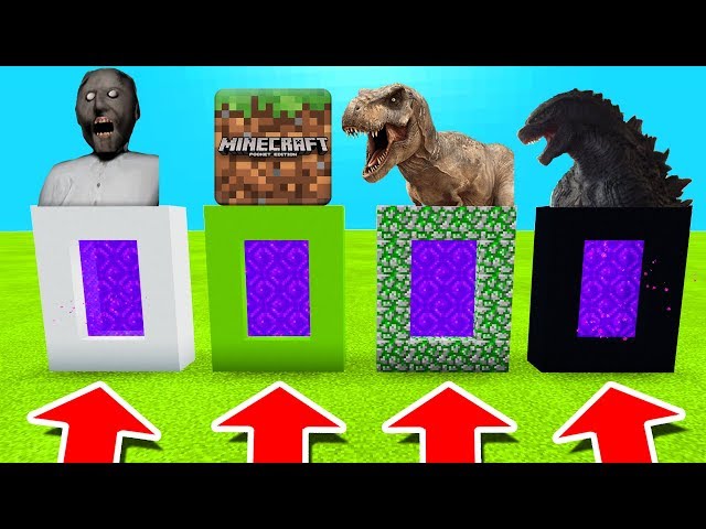 Minecraft PE : DO NOT CHOOSE THE WRONG PORTAL! (Granny, Minecraft, Tyrannosaurus & Godzilla)