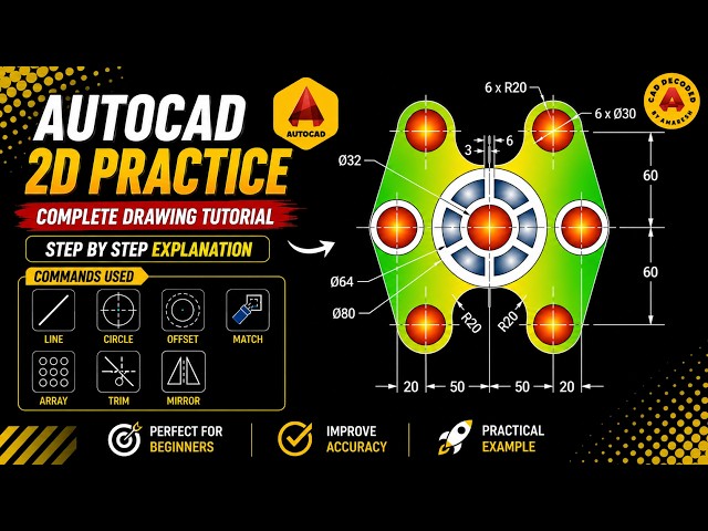 AutoCAD 2D Practice Drawing -01 | Step-by-Step Mechanical Drawing Tutorial