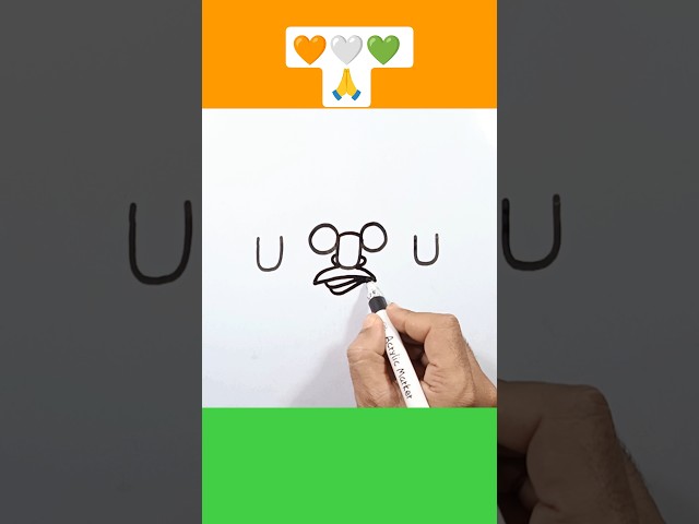 How to Draw Gandhi Ji from the Letters UUU Easily 🧡🤍💚 🙏 #shorts #shortsvideo #art #drawing #tutorial
