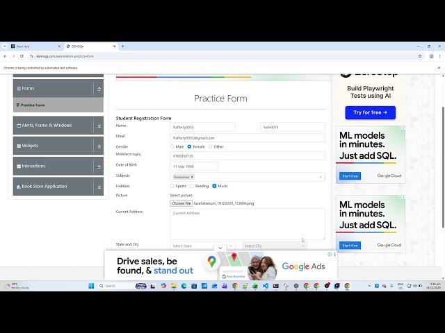 Java Selenium Module 03b – Practice Form Automation (DemoQA)