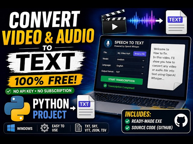 How to Convert MP4 Video to Text for FREE | OpenAI Whisper GUI | Speech-to-Text Python Project