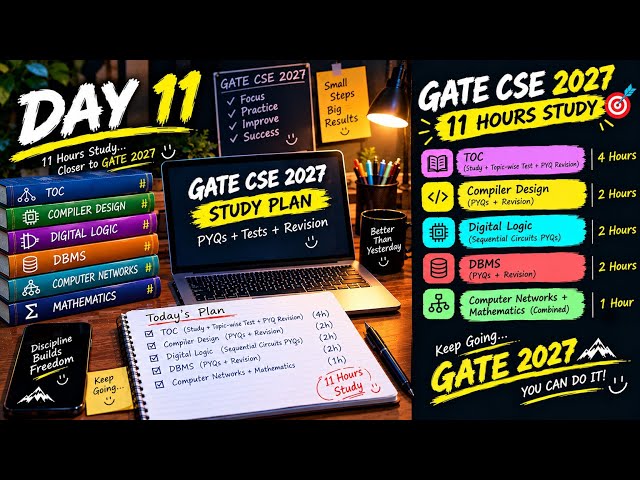 Day 11 🔥 | 11 Hours Study | GATE CSE 2027 | PYQs + Tests + Revision