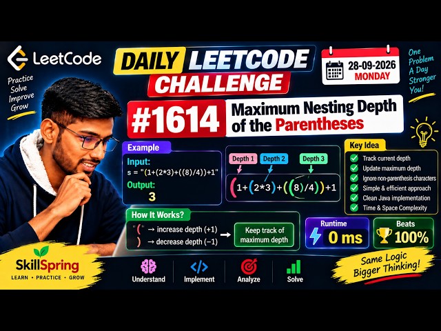 Daily LeetCode Challenge #1614 | Maximum Nesting Depth of Parentheses | Java  | 28-09-2026