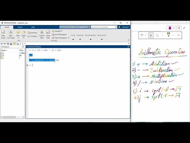 Arithmetic Operators and Mathematical Functions in MATLAB lecture 01