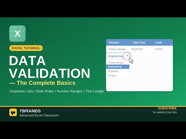 How to create Excel Data Validation Basics: Dynamic Dropdown Lists, Dates & Text Length Explained