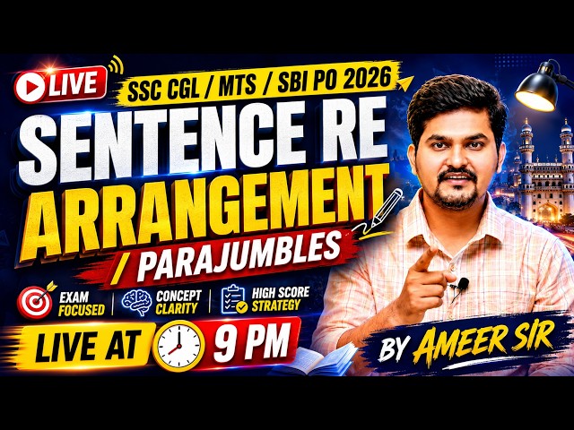 🔥 SSC CGL / MTS / SBI PO 2026 | Sentence Rearrangement & Para Jumbles best tricks | Live at 9 PM