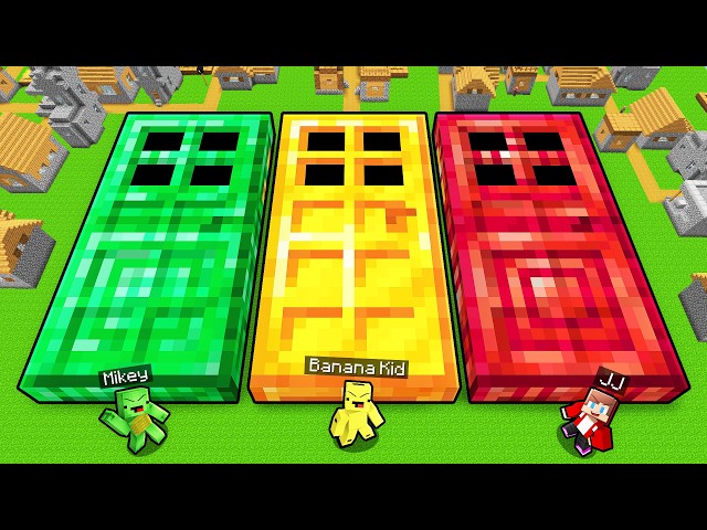 JJ vs Mikey vs Banana Kid: TREASURE DOOR BATTLE in Minecraft!