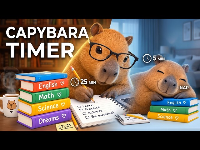🐹 25/5 Study Timer | Silent Pomodoro with a Cute Capybara