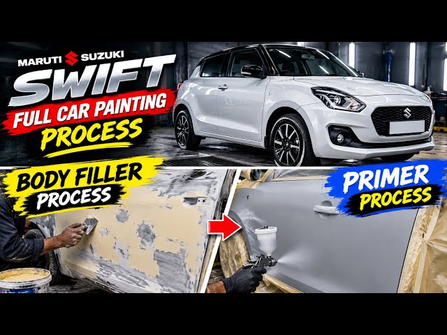 ✨Maruti Swift Full Car Painting | Body Filler Applying & Primer Process | Complete Paint Work😍