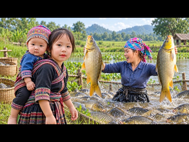 Liquidating Our Giant Fish Catch at the Market! | Draining Muddy Pond & Frying Dinner | Village Life