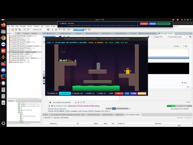 ⚡ Pure JavaFX Lemmings Cyber-Arcade | Level 3: Blockers & Builders! Anahata ASI