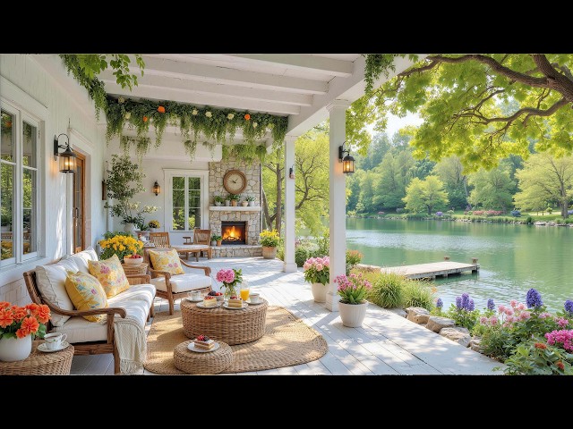 Cozy Spring Cabin Ambience with Calm Piano Music 🌿 Crackling Fireplace for Unwinding