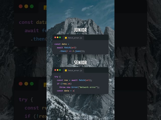 Junior vs. Senior JavaScript Fetch: See the difference in err #JavaScriptTips #WebDev #CodingShorts