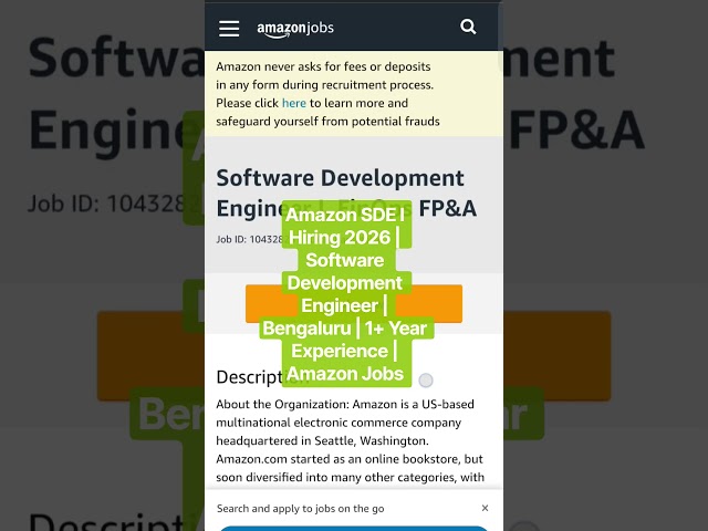 Amazon SDE I Hiring 2026 | Software Development Engineer | Bengaluru | 1+ Year Experience