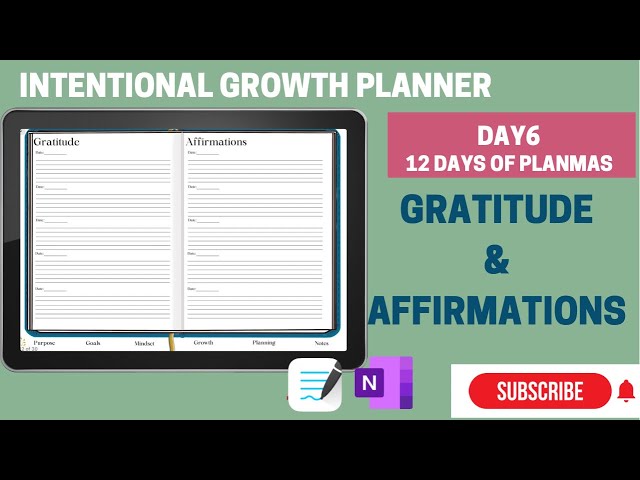 Gratitude and Affirmations Digital Planner Template for OneNote or GoodNotes | Day 6 of Planmas