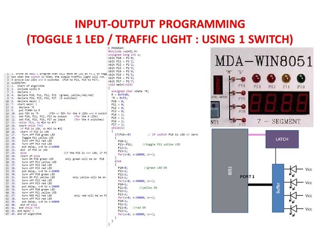 Toggle an LED (output) if a Switch (input) is LOW, otherwise, run a traffic light program.