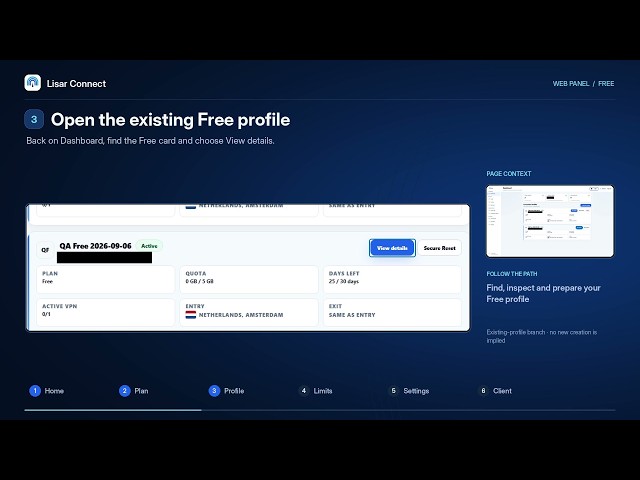 Review an Existing Free Profile — Lisar Connect Web Panel