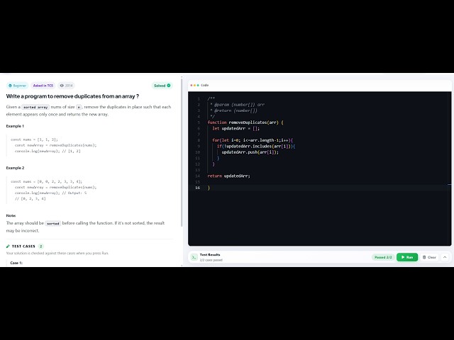DSA - Program to remove duplicates from given array