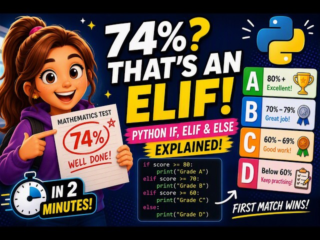 74% That's an ELIF! Python If, Elif & Else Explained in 3 Minutes