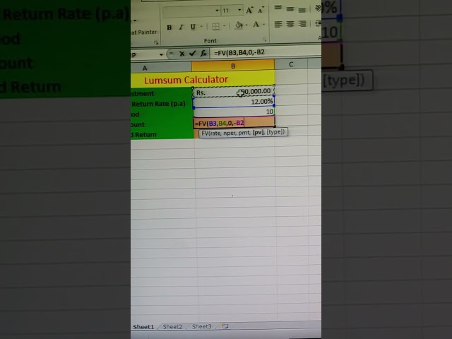 How to create a Lumsum calculator in Ms Excel #Excel #viral shorts #yshorts