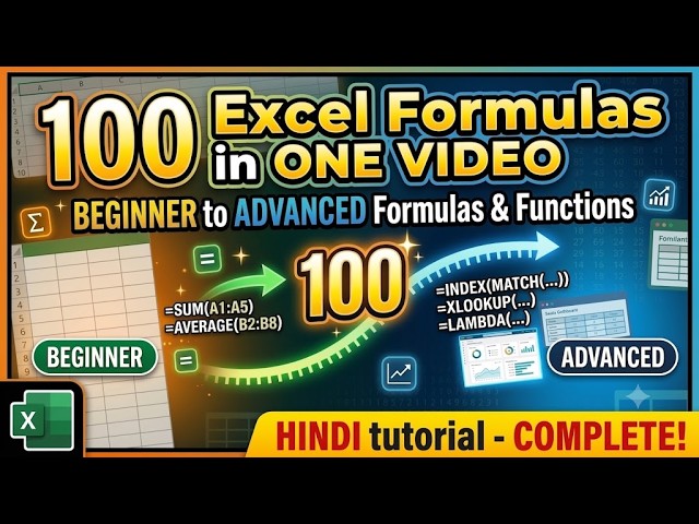 100 Excel Formulas in One Video | Beginner to Advanced Excel Formulas & Functions | Hindi