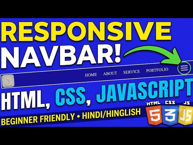 Responsive Navigation Bar using HTML, CSS & JavaScript | Hamburger Menu Tutorial