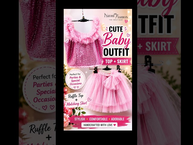 Cute Baby Girl Top & Skirt 💕 | Stylish Pink Ruffle Outfit | Nidhi Fashion #Shorts #viral