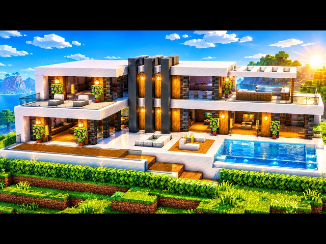 How to Build Best Large Modern House in Minecraft Tutorial 🏡⛏️
