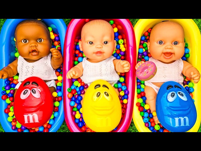5 Minutes Satisfying with Full of 3 Rainbow BathTubs Candy with M&M's & Magic Slime Cutting Video