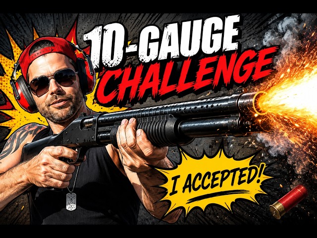 Firing a short 10 Gauge Shotgun Challenge Accepted Shoulder and Hip Fire