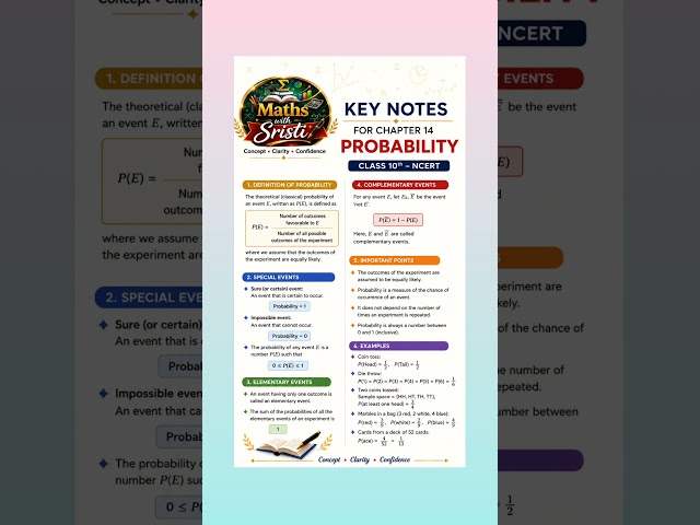 CHAPTER 14 : Probability 📚|CLASS 10TH 2026-27|IMPORTANT KEY Notes💯#maths #class10#shorts