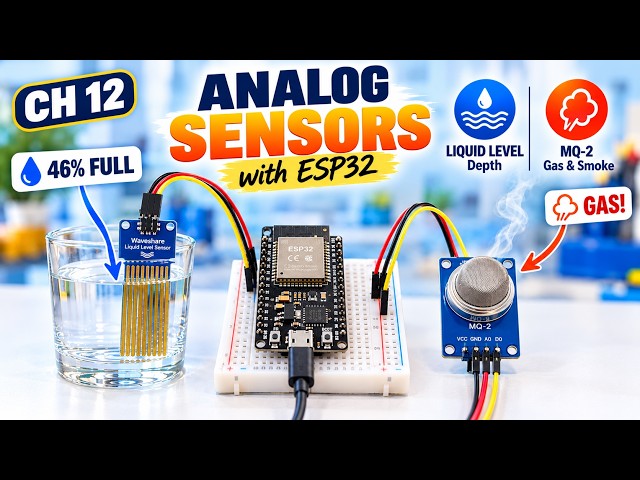 ESP32 Analog Sensors: Liquid Level & MQ-2 Gas (Full Guide) | Ch 12