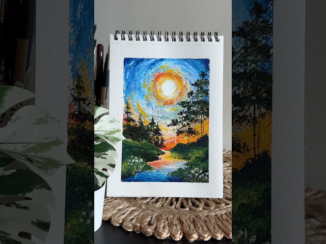 Textured Landscape Painting | Palette Knife Sunset & Forest Scene | Acrylic Art