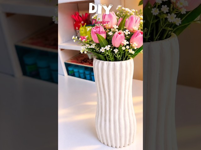 DIY Wall Putty Flower Vase 🌸Easy Home Decor Idea | Flower Vase Making #Shorts #flowerstan #diy
