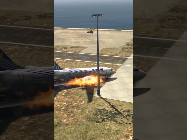 plane engine fire emergency landing on airport