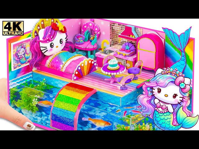 Make MERMAID Hello Kitty House with Rainbow Slide, Aquarium Around ❤️ DIY Miniature Cardboard House