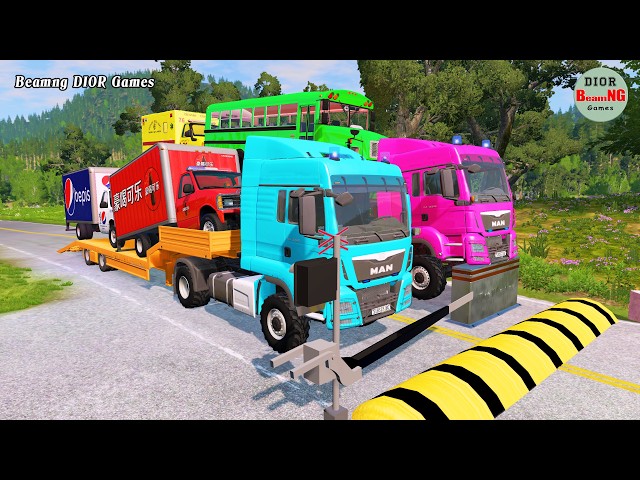 Double Flatbed Trailer Truck vs speed bumps|Busses vs speed bumps|Beamng Drive|1493