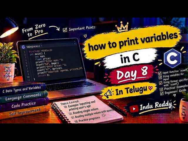Day -8 |How to Print Variables with Values in C | C Programming in Telugu