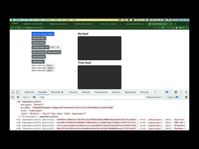 Introduction to WebRTC #13 - Getting available input/outputs with enumerateDevices()