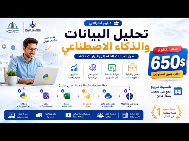 الدبلوم الأقوى في برمجة بايثون تحليل البيانات وبرمجة الذكاء الاصطناعي شامل شهادة خبره لمدة سنة