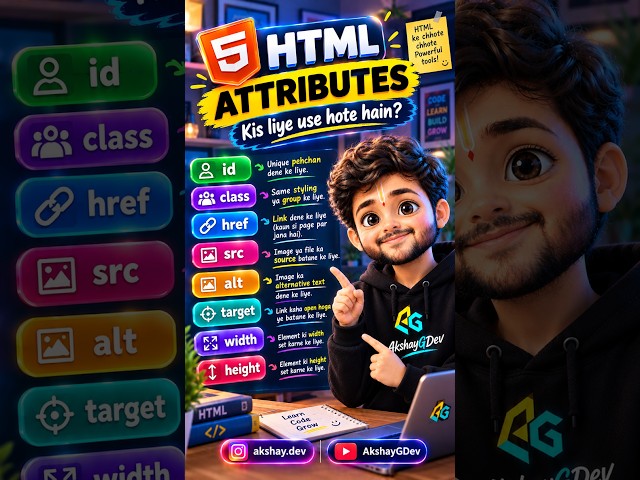 HTML Attributes Explained 🔥| Common Attributes Explained in Hindi #shorts #html #webdevelopment