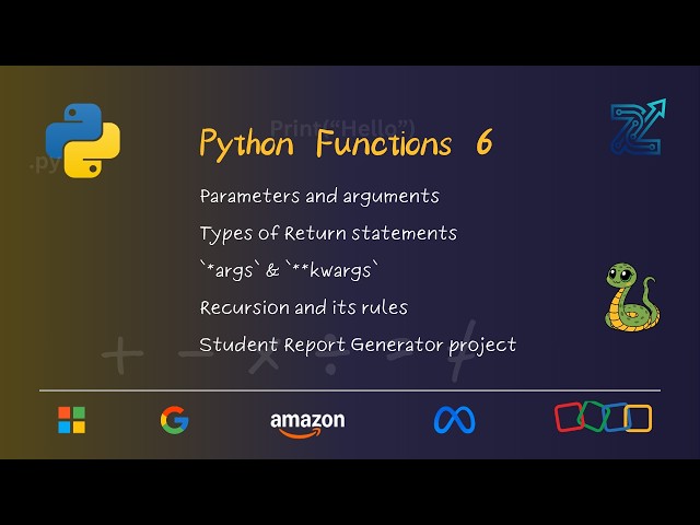 🐍 Python Tutorial – Part 6 | Functions, Parameters, Arguments, Recursion & Mini Project
