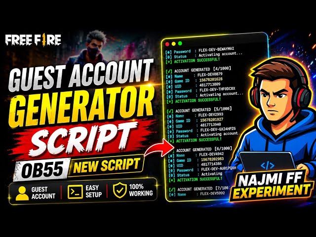 Free Fire OB55 Guest Account Generator Script Working 100% 😱