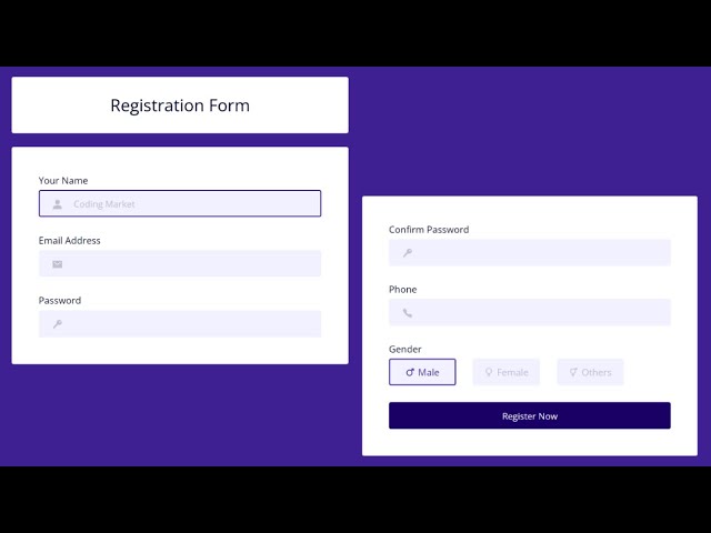 Registration Form In HTML & CSS -- Simple Registration Form -- Register Now Form