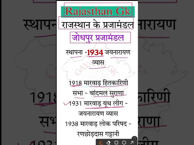 राजस्थान के प्रजामंडल - जोधपुर प्रजामंडल #4thgrade_rajasthan #gk #rajasthanklasanskrti #4thgrade2025